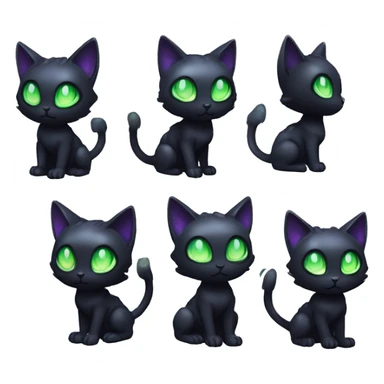 Shiny, Sparkly, Black Dark-type--Psychic-Ice-type-Fakémon-Alien-Cat Blind Purple eyes, green gem, full body sticker