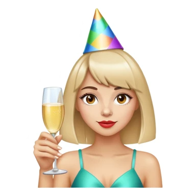 Birthday girl partying with drinks and lights and has brow banged hair sticker