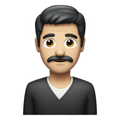 dark hair dark eye man with short mustache holding television sticker