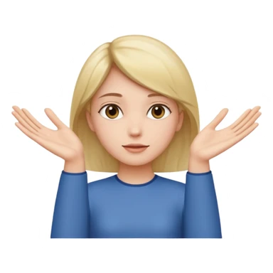 Girl with two hands in front out palms facing upwards and hands in front of her LOWER and her left hand slightly lower than her right hand sticker