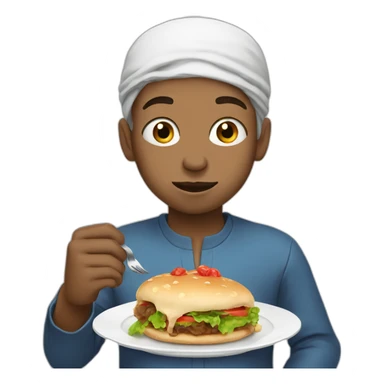 Muslim boy with fair skin eating food sticker