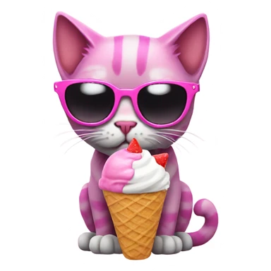 Pink punk cat with sunglasses holding an icecream sticker
