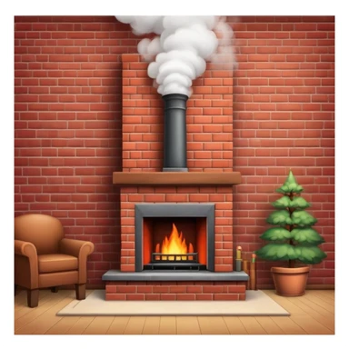 cozy red brick fireplace with a tall chimney and smoke rising from the chimney sticker