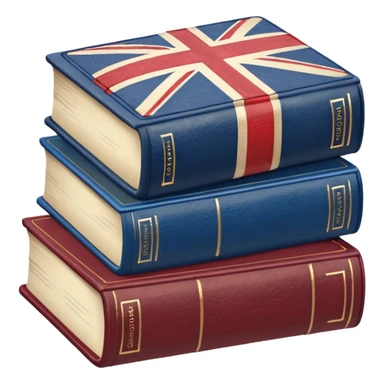 stack of books with the UK flag sticker