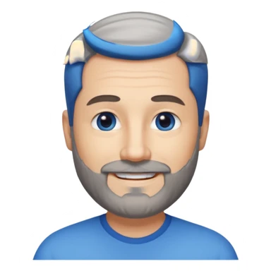 A middle-aged man with a medium black and gray beard, short dark hair cut to the scalp on the sides and combed back on top, blue eyes, smiling, light skin tone sticker