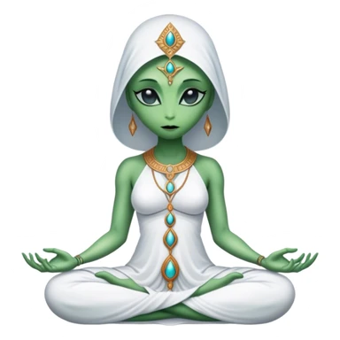 a Reptilian alien woman,in meditation, white dress like a priestess sticker