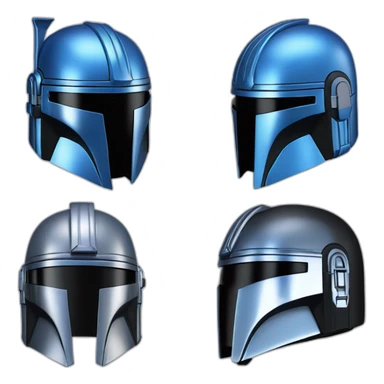 blue and silver mandalorian helmet with black center sticker