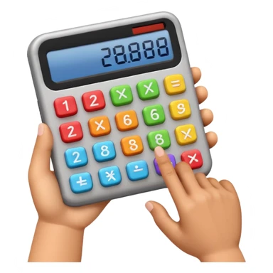 3D iPhone style emoji of a person using a calculator, finger pressing colorful buttons, digital display showing numbers, isolated on white background, soft shadows, high detail, playful and cute. sticker