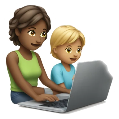 child with laptop and mom next to it sticker