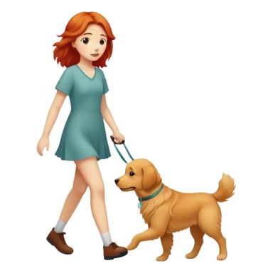 A red short-haired girl walking a golden retriever sticker