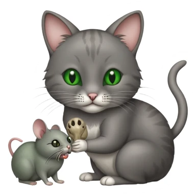A cat holding a gray dead mouse in its mouth sticker