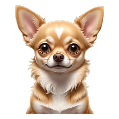 Cinematic Grumpy Fawn Short Haired Chihuahua Portrait Emoji, Head tilted slightly with a deeply unimpressed expression, thick fawn fur with a slight sheen, large, droopy dark eyes narrowed into an unamused glare, ears slightly drooping in exasperation, Simplified yet comically expressive features, highly detailed, glowing with a dry, sarcastic glow, high shine, effortlessly judgmental yet dignified, stylized with a touch of cynicism, bright but brooding, soft glowing outline, capturing the essence of an eternally unimpressed yet endearing pup, so lifelike it feels like it could sigh heavily at you in disdain at any moment! sticker