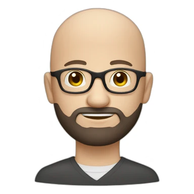 Pale Bald Bearded Man round glasses dark brown beard sticker