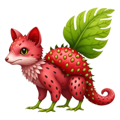Feral Rare Fantasy vibrant tropical strawberry-colors-themed, red and sanguine, and lime-collred Vernid-Trico-species-creature by LiLaiRa, random markings, tufted tail, tufted ears, full body sticker