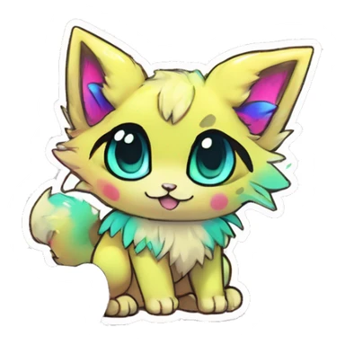 Anthro Fluffy Cool Cute Magical Elemental Shiny Colorful Neon Vibrant Colors Sparkle Kemono-style Chibi Fantasy-Animal-Fakémon-Pokémon-Hybrid Fur Sona Aesthetic Full Body Sticker sticker
