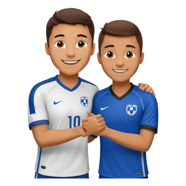 Soccer player celebrating with coach handshake under bright stadium lights, golden lighting, energetic, cinematic, realistic sticker
