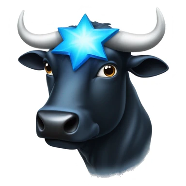 black bull head with a shining blue star on his forehead sticker