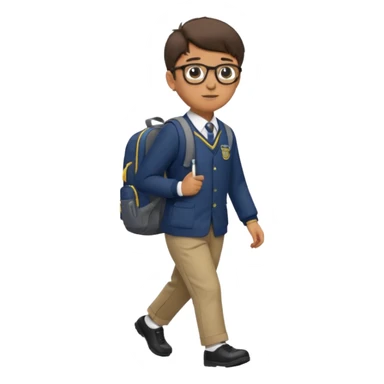 Boy with glasses walking to  in  uniform and backpack, full body sticker