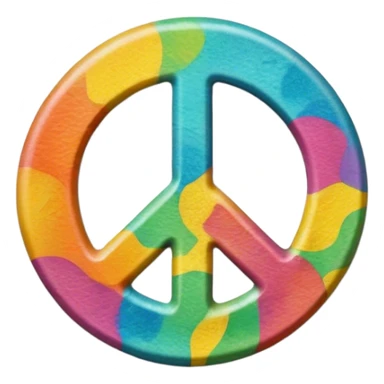 A round hippie colored button with a peace sign in the center sticker