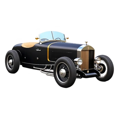 Batgirl’s black Bare bones (lowered bonneville cowl) drag racing modified (fenders removed) chopped streamlined sporty roadster that is a (stripped down) hot street rodded engine sports car 1932 Rolls Royce Woody futuristic  wide racing wheels that are held strong by advanced suspension and steering sticker