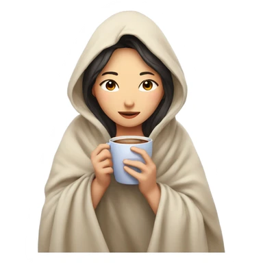 girl inside a blanket sipping coffee eyes closed asian sticker