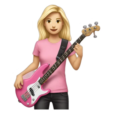 long-blond-bassguitar-player-pink-Tshirt-pink sticker