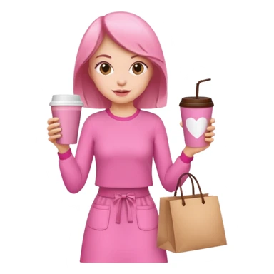 Girl with pink outfit and in hands shopping bags and coffee drink  sticker