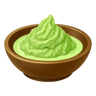 Ground wasabi paste in a small dish, green wasabi condiment sticker