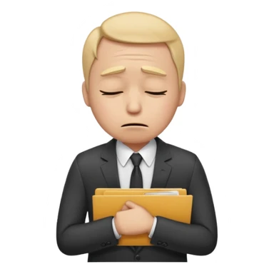  emoji character wearing a interview clothoes. face has a very sad crying, disappointed expression with drooping eyebrows and half-closed eyes. posture is dejected, with slumped shoulders. just rejected from  interview to get a job, holding CV. dont make it old person and dont specify any gender. sticker