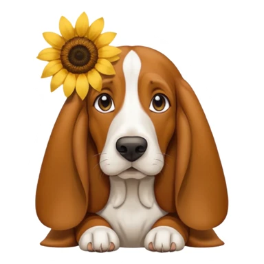 Basset hound with a sunflower tucked in her ear sticker