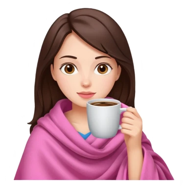 Brunette girl in pink blanket drinking coffee sticker