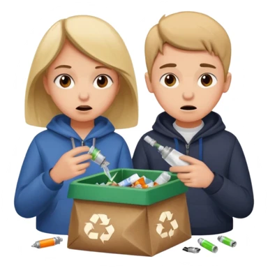 a girl and boy frantically digging through trash looking for vapes sticker