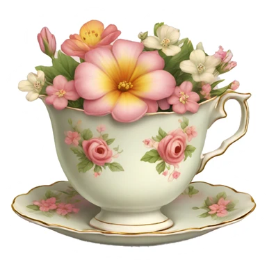 Vintage teacup with flowers print sticker