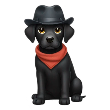 Black labrador wearing human clothes add hat sticker