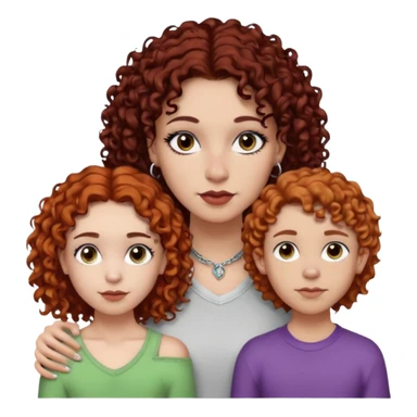 Create a family. A young hot mom. She is an alt girly with dark curly hair, an eyebrow piercing, and a nose ring. Her two teenage kids are gay girlies. One has shoulder length auburn hair and has an eyebrow ring. The other has short bleached curly hair, bleached eyebrows and a lip ring sticker
