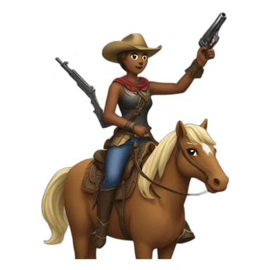 Thushara ridding a horse with a gun sticker