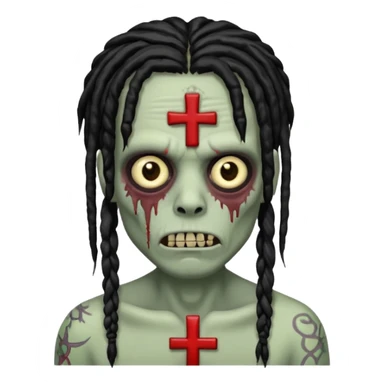 Zombie with black dreads with chinky eyes and a cross tattoo on right cheek sticker