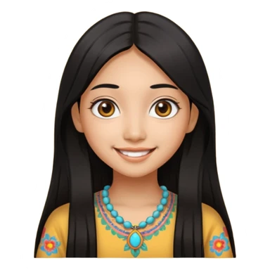 20 yr old asian woman hair  center part big eyes big smile tanned skin straight black hair hippie part hair  sticker