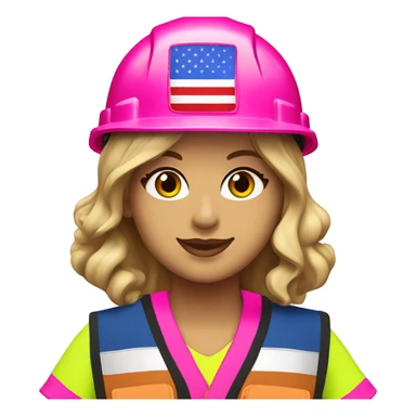 Taylor Swift is a construction worker wearing a neon pink safety vest, hard hat and ear muffs with a patriotic patch on her vest. The background image is of the patriotic flag  sticker