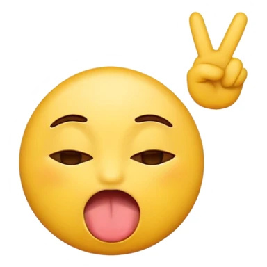 A normal yellow emoji, with its tounge out shaking the tounge,, with eyes closed and peace signs are up sticker