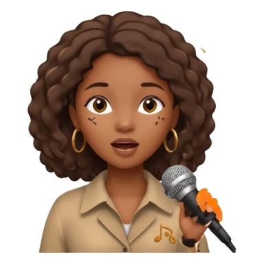 African American girl singing with microphone in her hand Abe music notes everywhere floating around sticker
