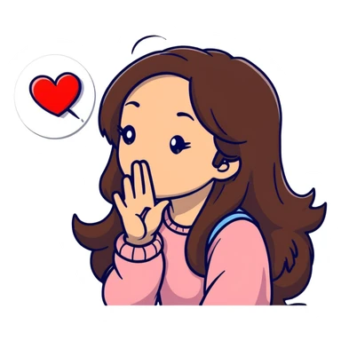 girl with long brown hair blowing a heart kiss sticker
