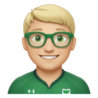 irish rugby player with very short blond hair and green glasses sticker