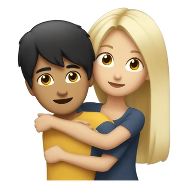 young asian man with black hair hugging blonde woman sticker