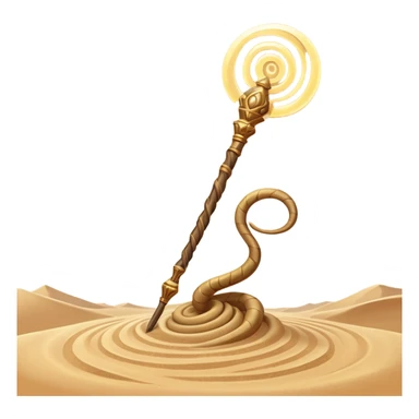 desert sand mage staff object icon, ancient staff with serpent coils around it, glowing golden sand gem on top, swirling sand aura, fantasy desert weapon, 3D cartoon, mobile game icon style, centered, clean background, no text, no watermark
 sticker