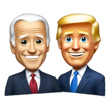 Joe Biden & Donald trump smiling holding a sign sticker
