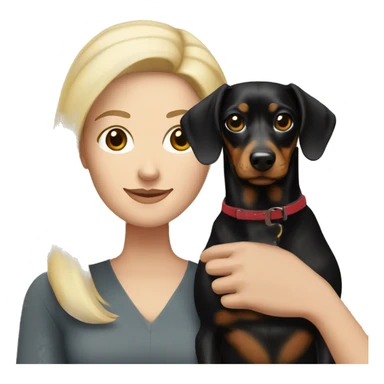 Blonde white woman and Brunette white woman holding black and tan dachshund sticker