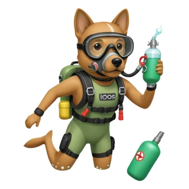 dog wearing scuba green gear dive into the sea with diver mask and oxygen tank sticker