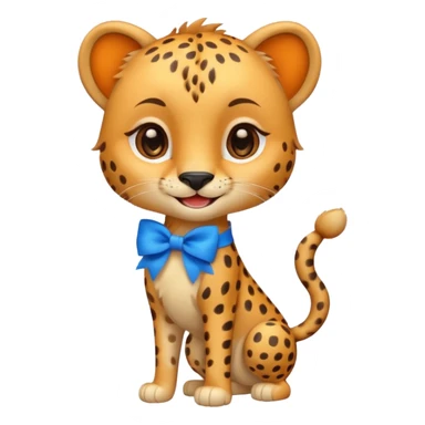 cute smiling cheetah with blue bow standing  sticker