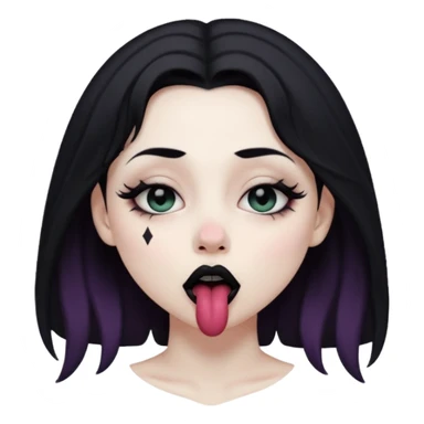 Goth girl with her eyes rolled up and towards her nose and her tongue sticking out doing uwu face sticker